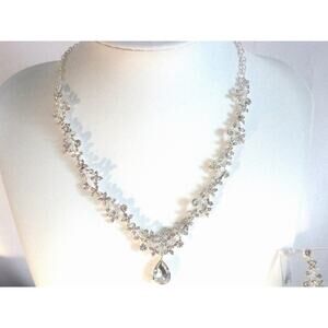 Silver teardrop necklace wedding bridal MOB prom homecoming  evening necklace